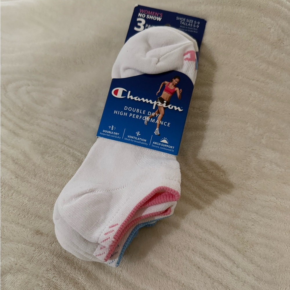 NWT Champion 3 Pack No Show Double Dry High Performance Size 5-9